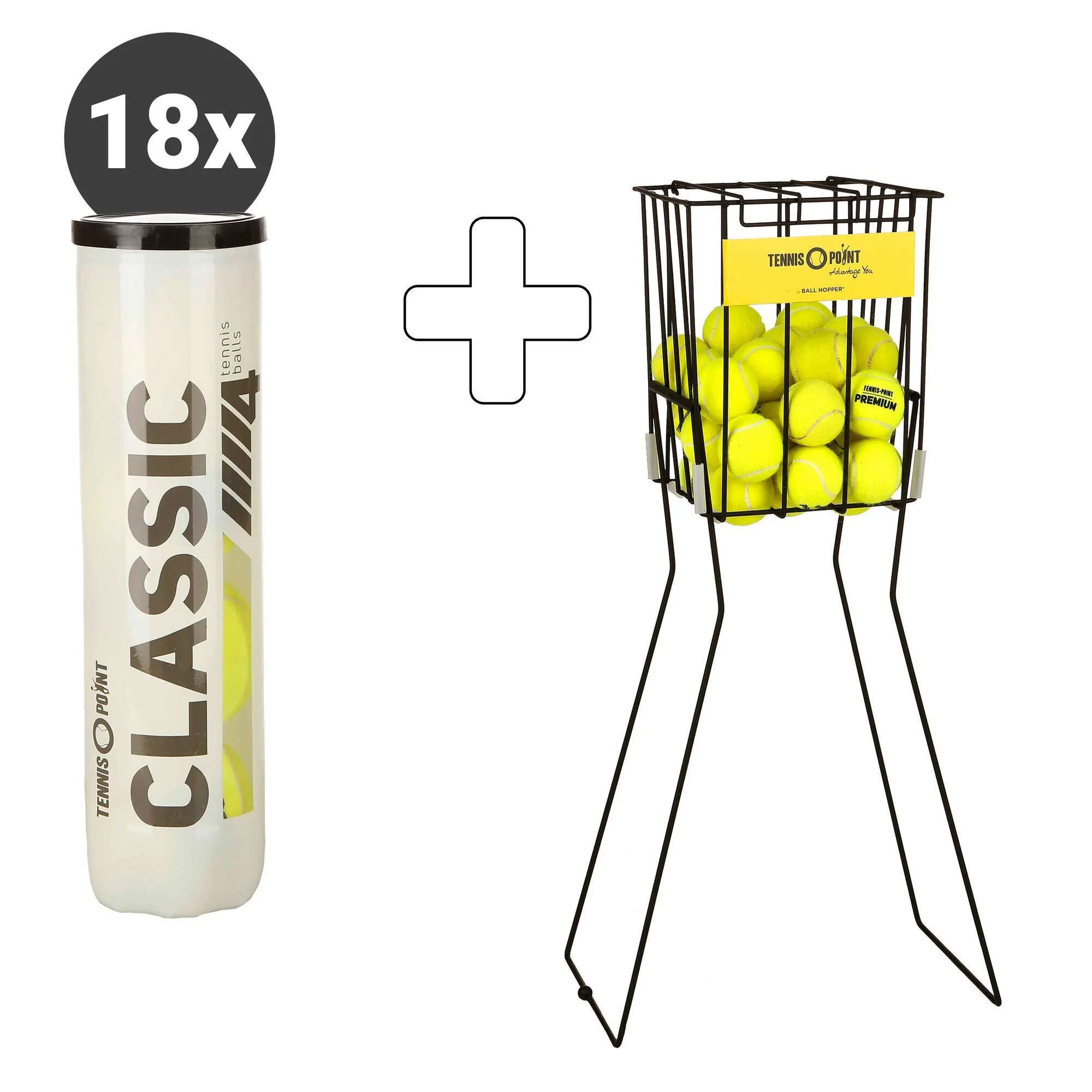 Tennis-Point Classic Tennisball 18 Tubi Da 4 In Aggiunta Cesto Per Palline
